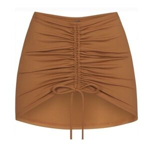 NEW Skims Signature Swim Recycled Ruched Mini Skirt in Almond 2X XXL Plus